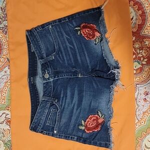 a.n.a Denim Shorts with Red Rose Embroidery Size 10